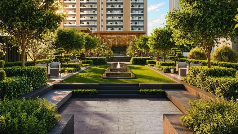 Godrej Samaris topiary garden and fountain