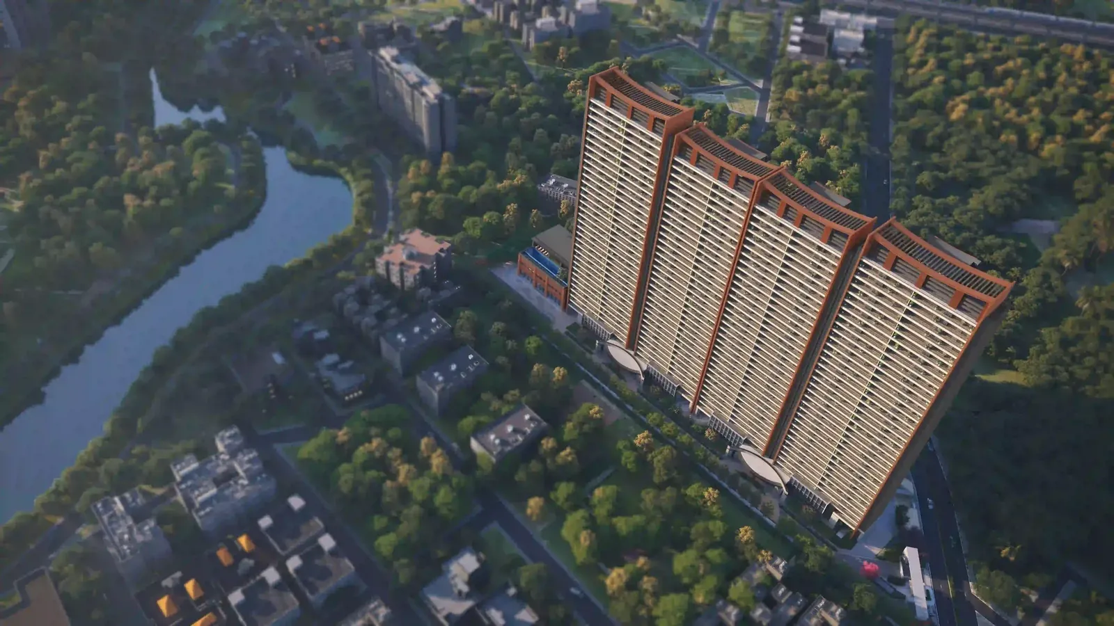 Godrej Sora aerial view towards Wazirabad lake