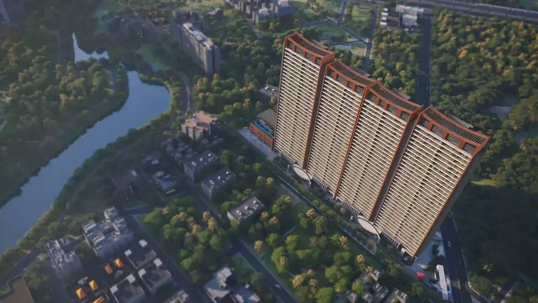 Godrej Sora aerial view towards Wazirabad lake