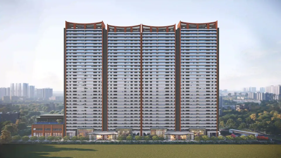Godrej Sora towers with the terracotta crown, Sector 53 Golf Course Road