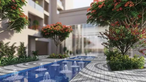 Godrej Vrikshya tower lobby approach with water fountains, Towers E and F, artist's impression