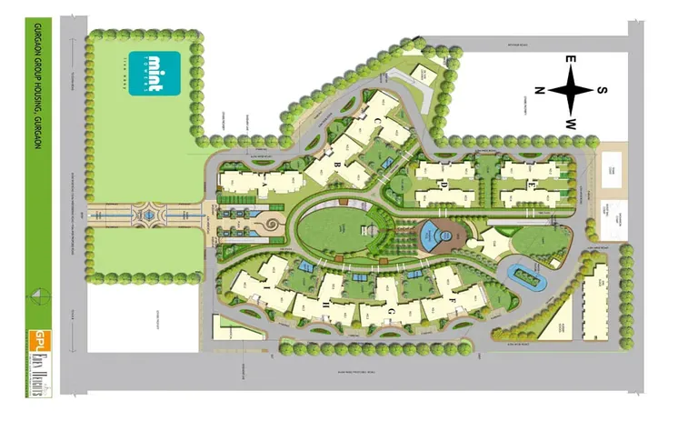 GPL Eden Heights site plan showing towers, central greens and pool
