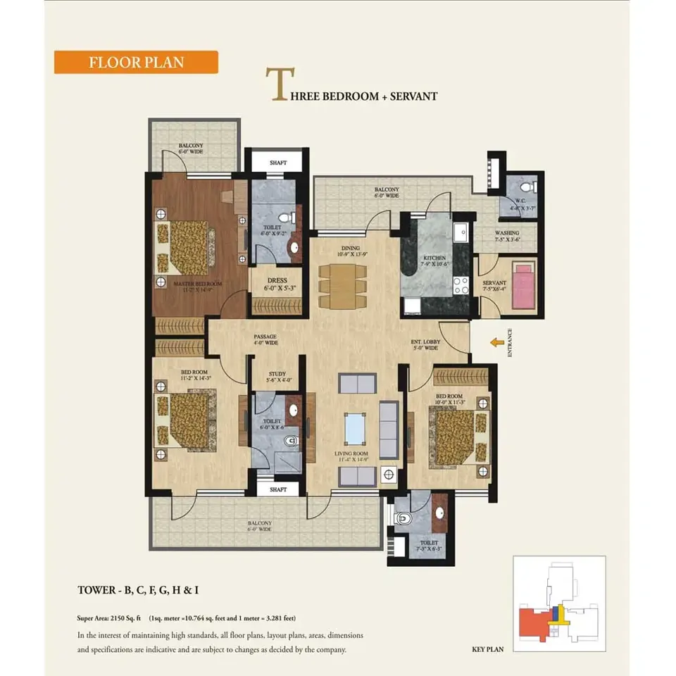 GPL Eden Heights 3 BHK + servant floor plan, 2,150 sq ft super area