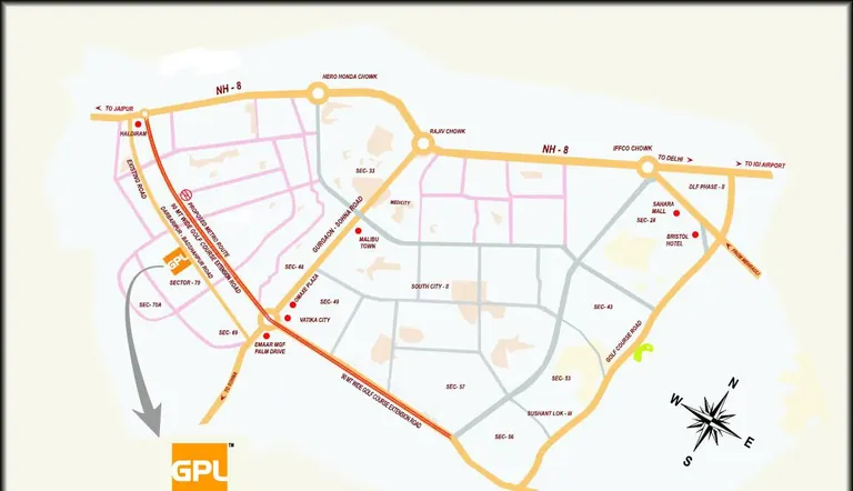 GPL Mint Towers location map near Golf Course Extension Road, Sector 70