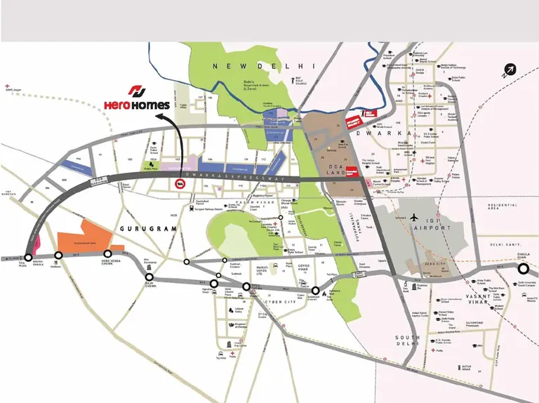 Hero Homes location map on Dwarka Expressway, Sector 104 Gurugram
