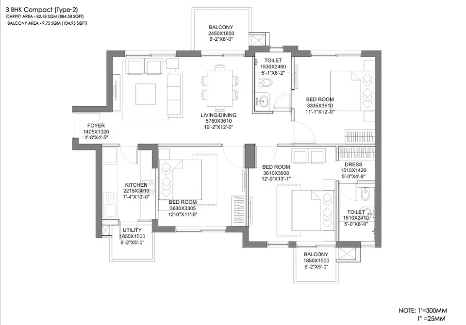 Hero Homes 3 BHK floor plan, 1,389 sq ft super area