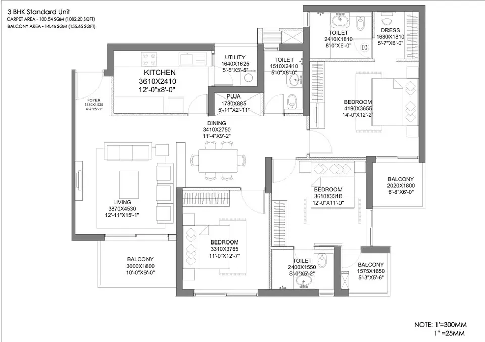 Hero Homes 3 BHK floor plan, 1,689 sq ft super area