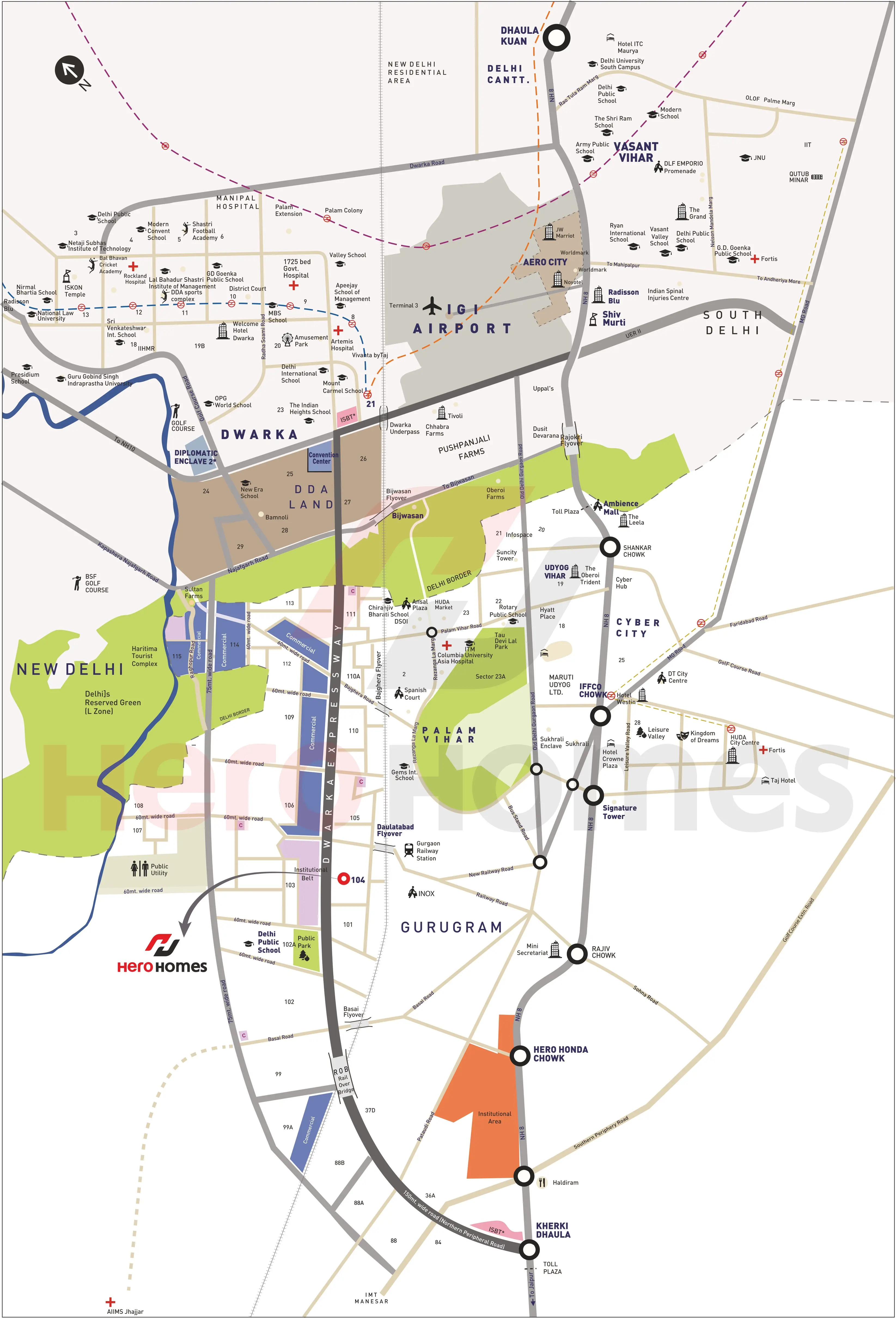 Hero Homes Sector 104 Gurgaon location map