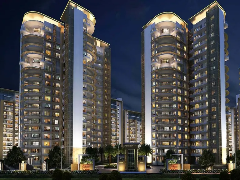 Indiabulls Enigma towers with curved balconies at night, artist's impression