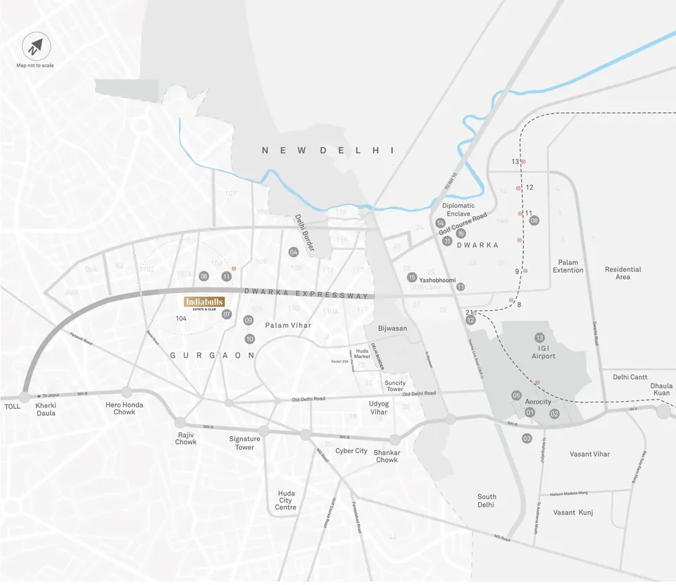 Indiabulls Estate and Club location map on Dwarka Expressway, Sector 104 Gurugram