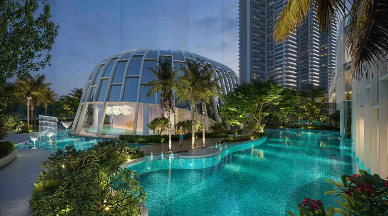 Indiabulls Estate and Club Waves clubhouse glass dome and lagoon pool, artist's impression