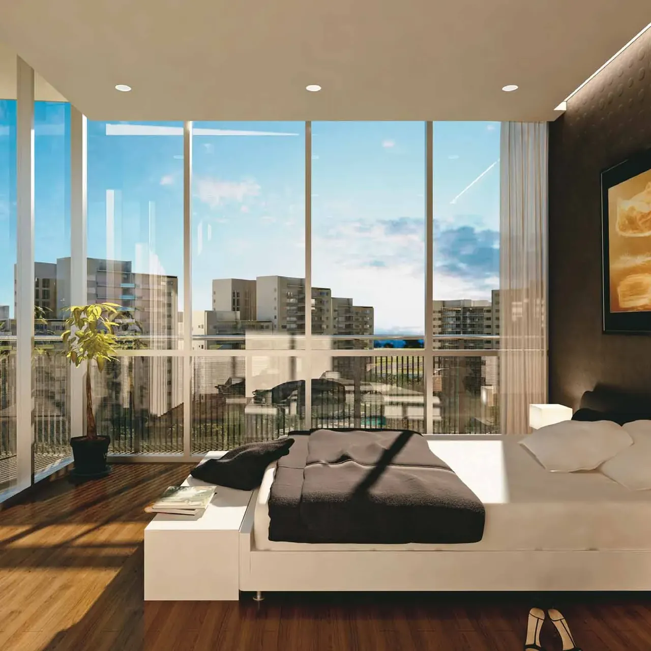 Ireo Skyon bedroom with a view over the towers, sample interior, artist's impression