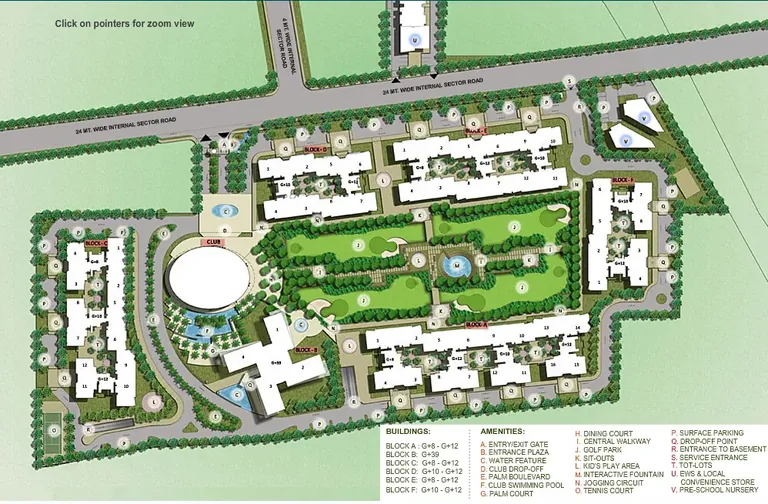 Ireo Skyon site plan with the towers around the central garden