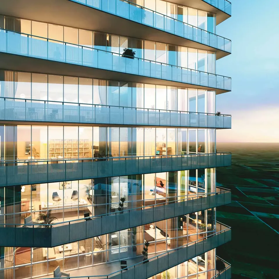 Ireo Skyon tall tower with sweeping glass balconies, artist's impression