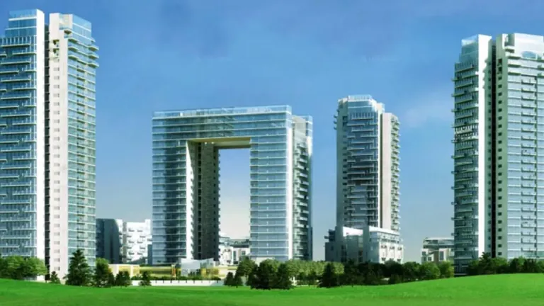 Ireo The Grand Arch arch tower and neighbouring towers across the lawn