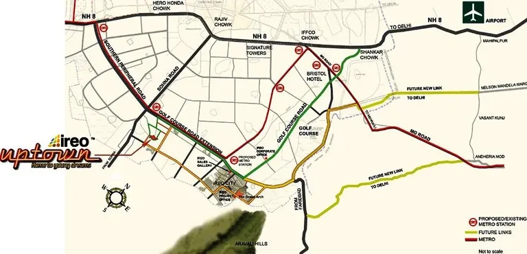 Ireo Uptown location map with the main roads and landmarks around Sector 66 Gurgaon