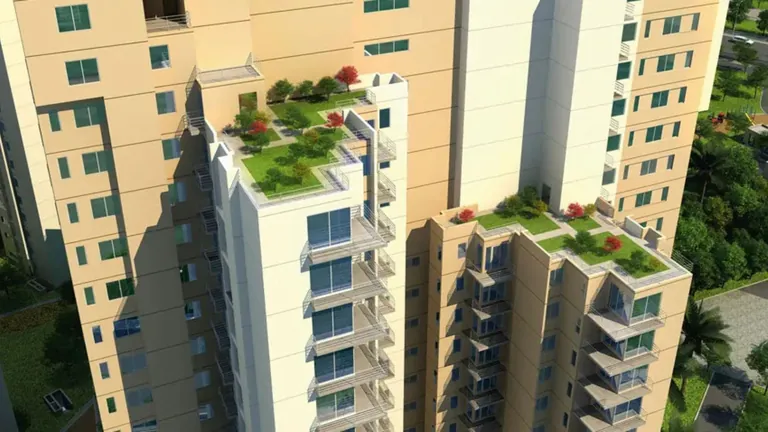 Ireo Uptown tower tops with planted terrace gardens seen from above, artist's impression