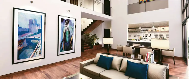 Ireo Victory Valley double-height living room with open kitchen beyond, artist's impression
