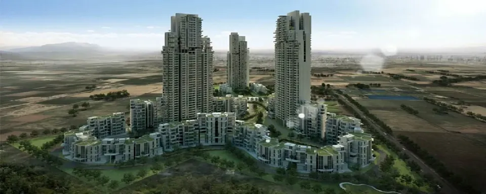 Ireo Victory Valley high-rise towers and mid-rise blocks seen from the air, artist's impression