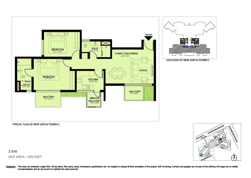 Ireo Victory Valley 2 BHK flat floor plan, 1,435 sq ft super area