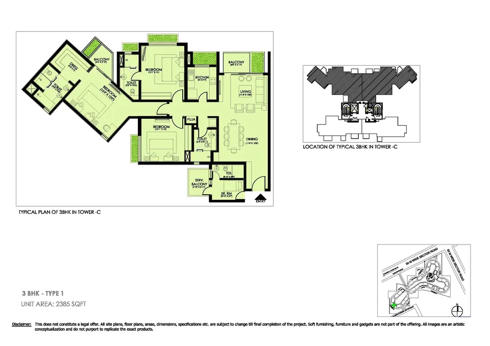 Ireo Victory Valley 3 BHK flat floor plan, 2,385 sq ft super area