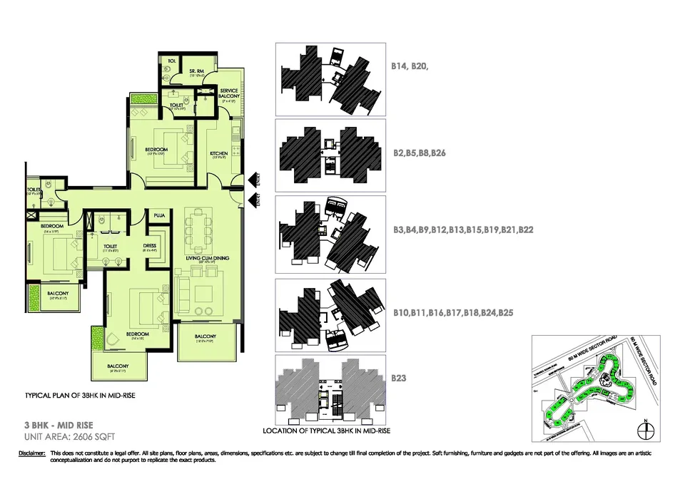 Ireo Victory Valley 3 BHK flat floor plan, 2,606 sq ft super area