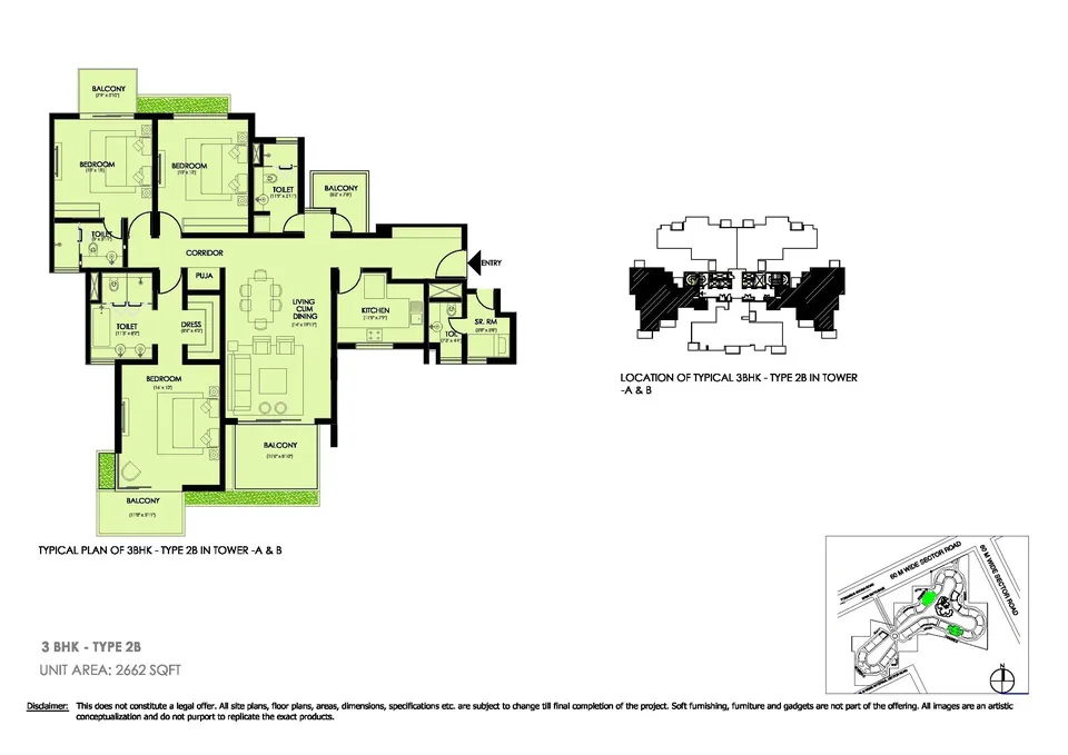 Ireo Victory Valley 3 BHK flat floor plan, 2,662 sq ft super area