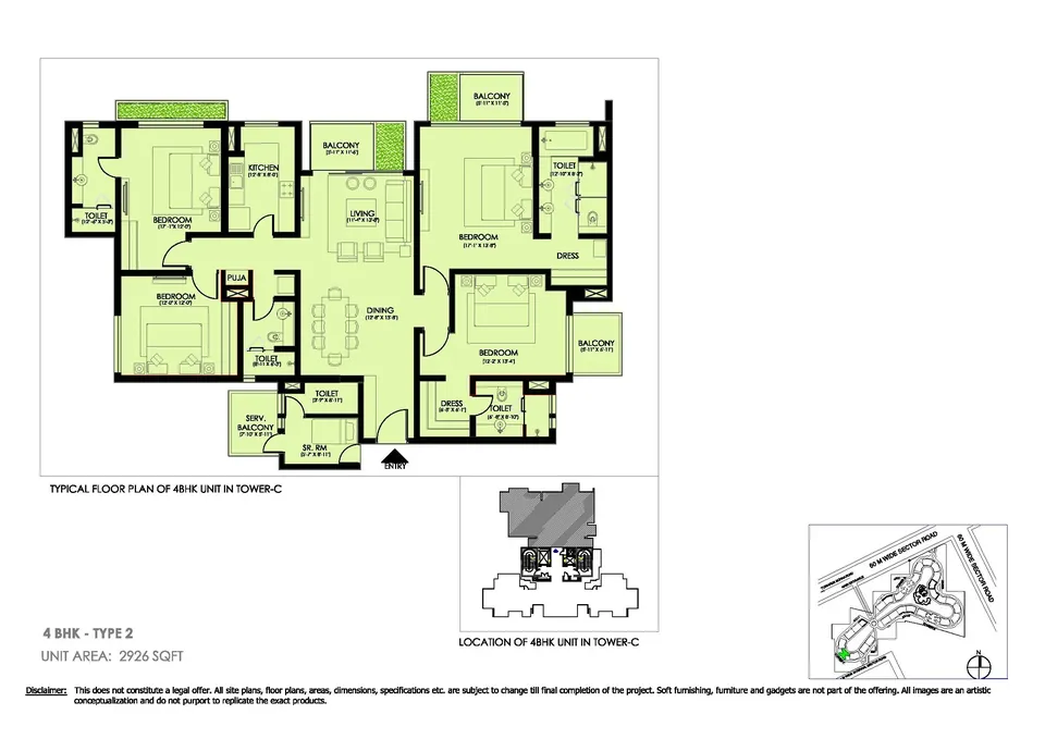 Ireo Victory Valley 4 BHK flat floor plan, 2,926 sq ft super area