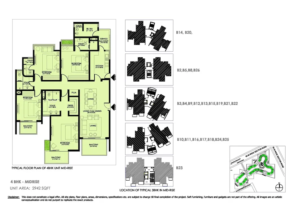 Ireo Victory Valley 4 BHK flat floor plan, 2,942 sq ft super area