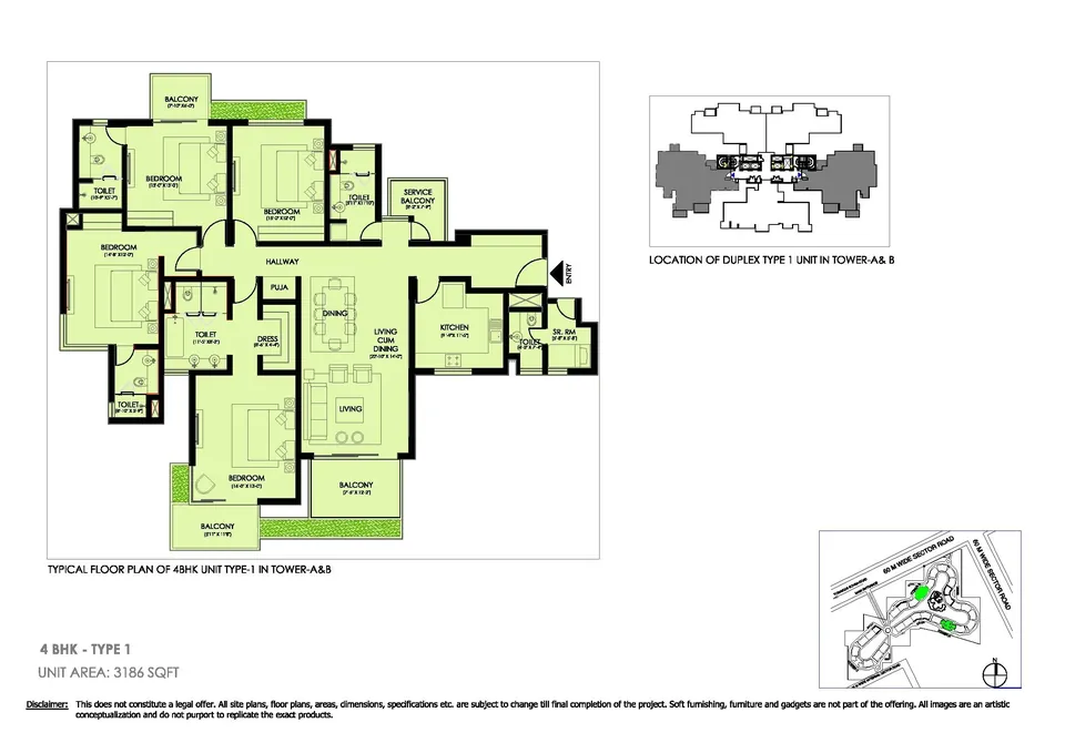 Ireo Victory Valley 3 BHK flat floor plan, 3,186 sq ft super area