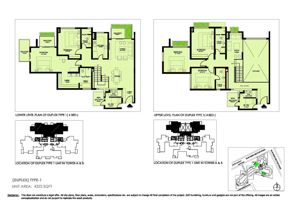 Ireo Victory Valley 4 BHK duplex floor plan, 4,322 sq ft, unit area