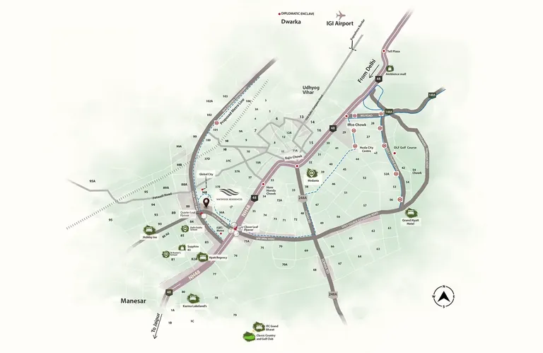 Krisumi Forest Reserve location map, Krisumi City, Sector 36A near NH-48