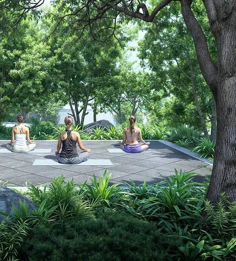 Krisumi Forest Reserve yoga deck under the trees, artist's impression