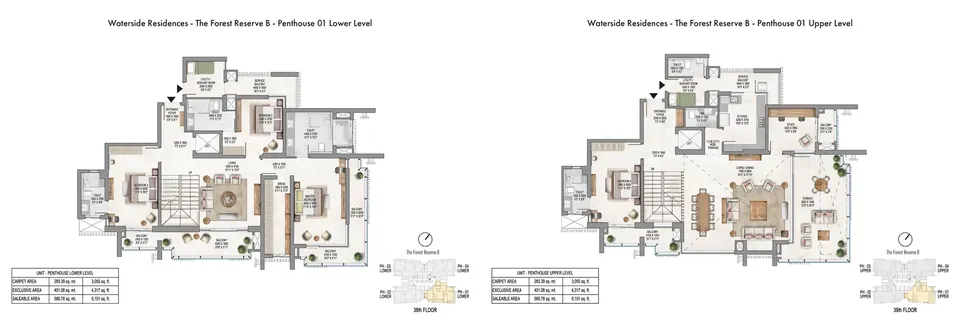 Krisumi Forest Reserve B 4 BHK penthouse, lower and upper levels, 6,101 sq ft saleable