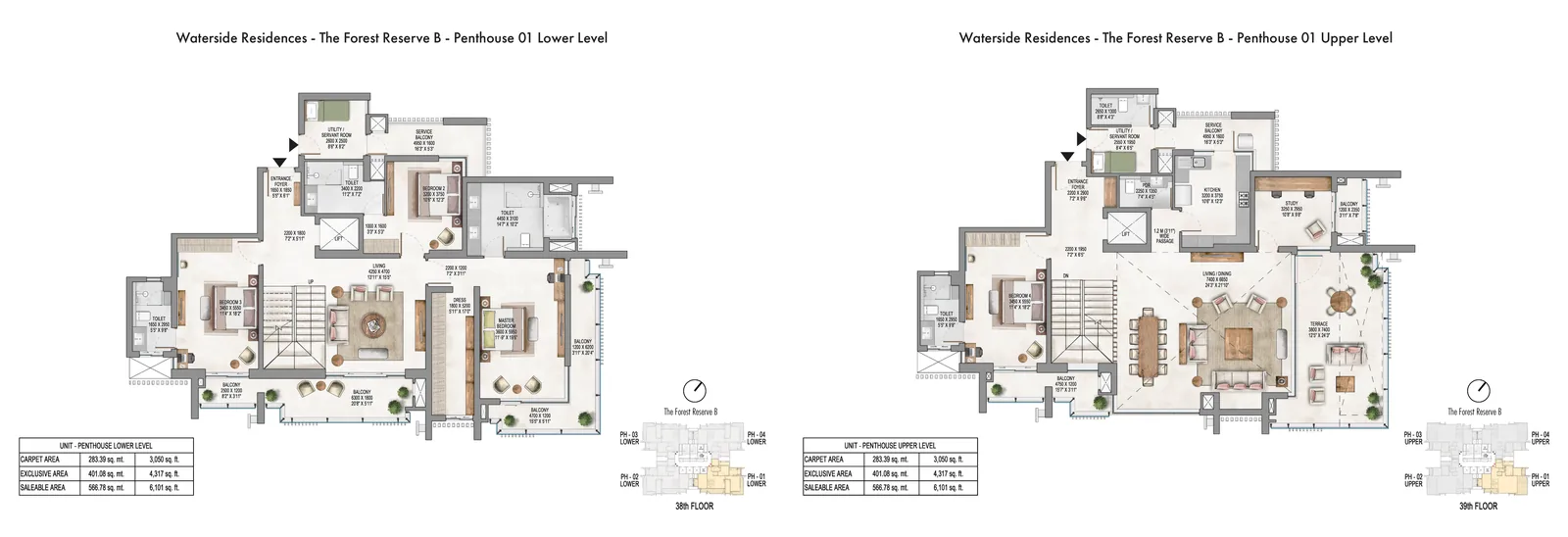 Krisumi Forest Reserve B 4 BHK penthouse, lower and upper levels, 6,101 sq ft saleable