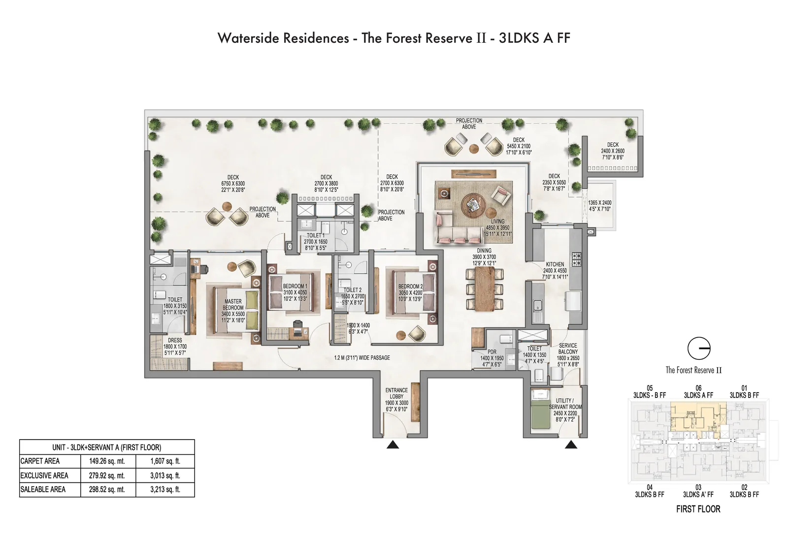 Krisumi Forest Reserve II 3 BHK + servant A first-floor plan, 3,213 sq ft saleable area