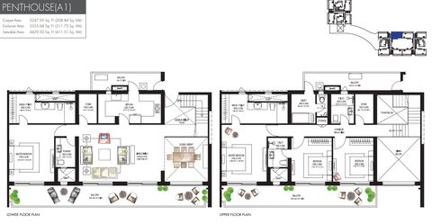 Krisumi Waterfall Residences 4 BHK penthouse (A1) floor plan, 4,429 sq ft super area