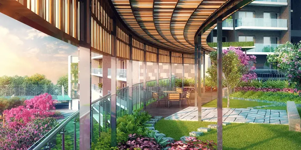 Krisumi Waterfall Suites podium rooftop garden with flowering planting, artist's impression