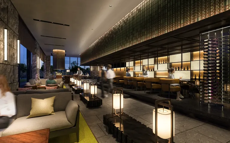 Krisumi Waterfall Suites restaurant with lantern lighting, artist's impression