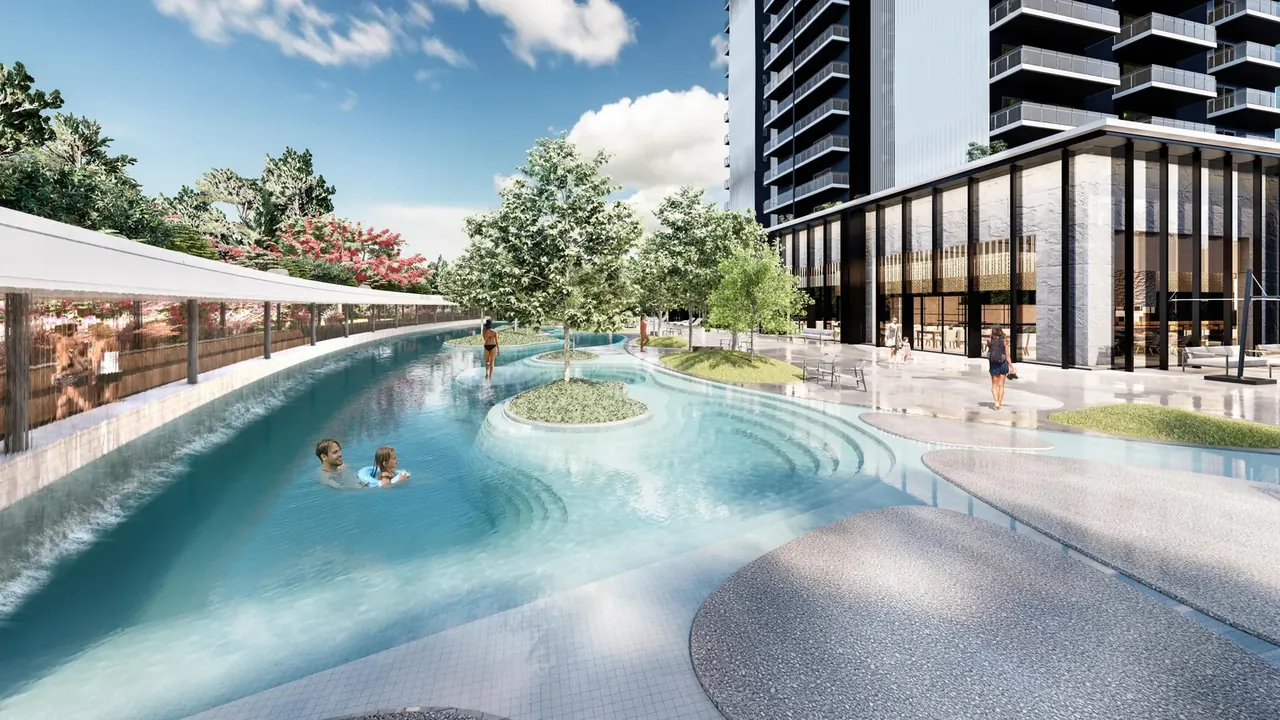 Krisumi Waterfall Suites organic-form pool fed by the waterfall, artist's impression