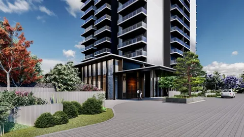 Krisumi Waterfall Suites tower drop-off with Japanese landscaping, artist's impression