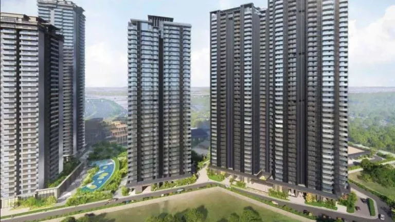 Krisumi Waterfall Suites three towers above the podium garden, aerial view, artist's impression