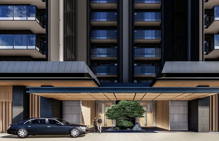 Krisumi Waterside Residences Tower 2 and 3 drop-off porch with bonsai feature, artist's impression