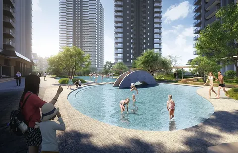 Krisumi Waterside Residences children's splash pool with sculpture, artist's impression