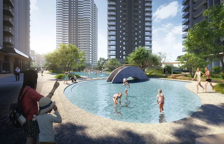 Krisumi Waterside Residences children's splash pool with sculpture, artist's impression