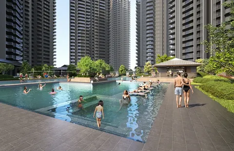Krisumi Waterside Residences main swimming pool with sun deck and cabana, artist's impression