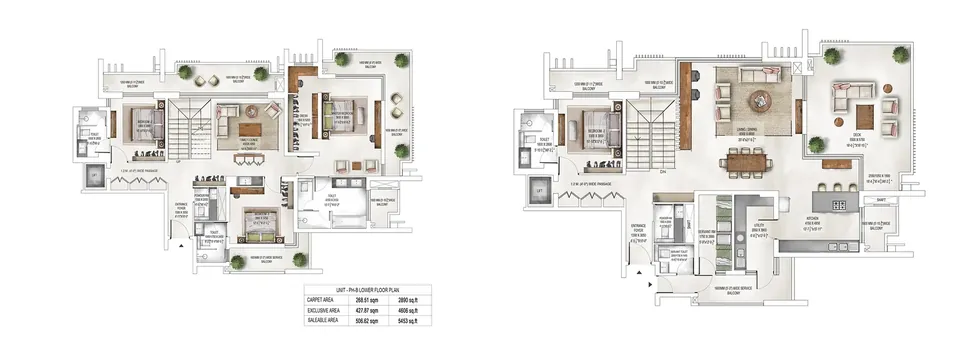 Krisumi Waterside Residences 4 BHK penthouse B, lower and upper levels, 5,453 sq ft saleable