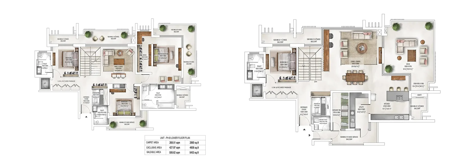 Krisumi Waterside Residences 4 BHK penthouse B, lower and upper levels, 5,453 sq ft saleable