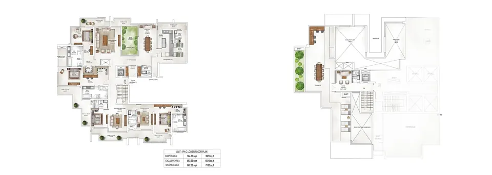 Krisumi Waterside Residences 4 BHK penthouse C, lower and upper levels, 7,130 sq ft saleable