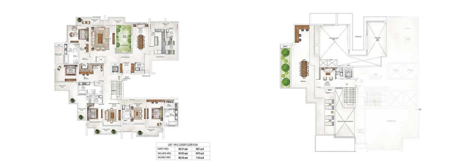 Krisumi Waterside Residences 4 BHK penthouse C, lower and upper levels, 7,130 sq ft saleable